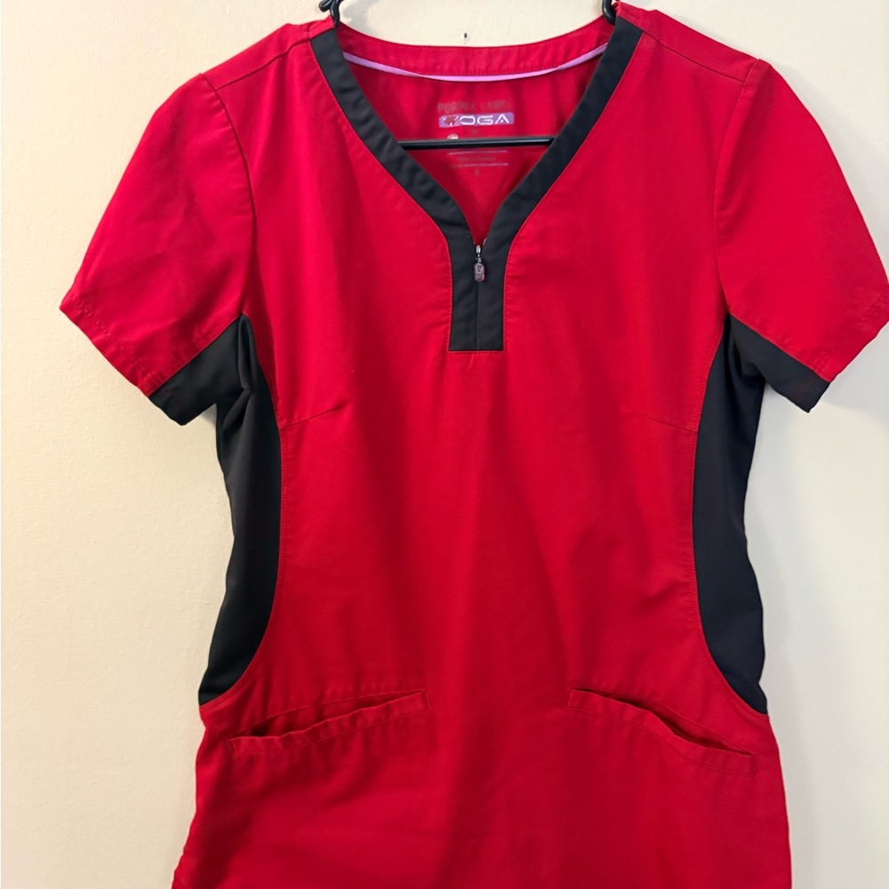 Purple Label Yoga small Women's Red and Black scrub Top
